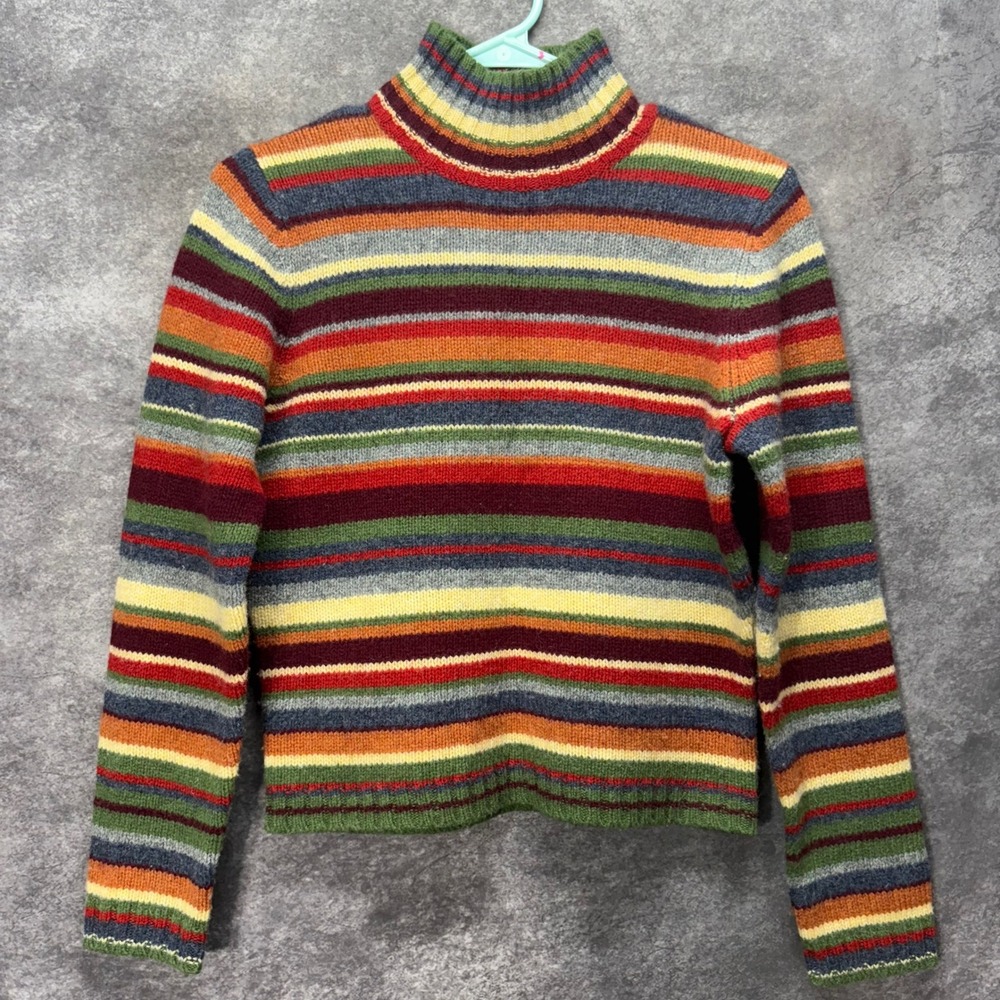 VTG Y2K Abercrombie & Fitch Wool Happy Stripe Mock Neck Sweater Womens M Preppy